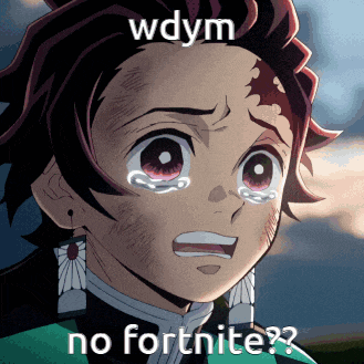a crying anime character with the words wdym no fortnite written below him