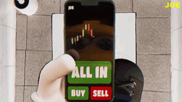 a person is holding a phone that says all in