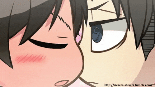 a cartoon of a man and woman kissing with the website http://riraere-shivers.tumblr.com/