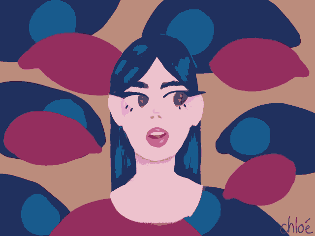 a drawing of a woman surrounded by eyes with the name chloe on the bottom right