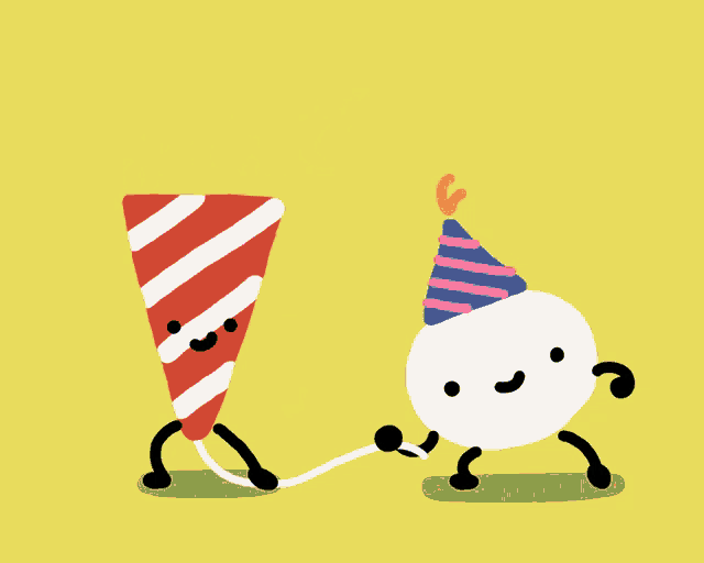 a cartoon character wearing a party hat and holding a party popper