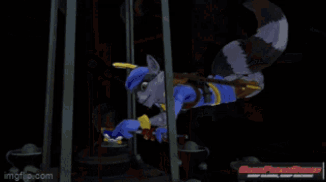 a cartoon of a raccoon with a blue hat and a yellow scarf