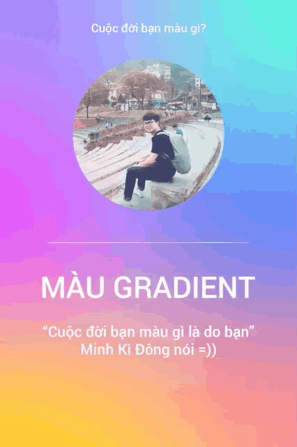 a man with a backpack sits on a staircase in a circle with the words mau gradient below him