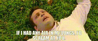 a man is laying in the grass with the words if i had any air in my lungs