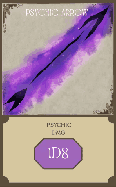 a card with a purple arrow and the number 1d8