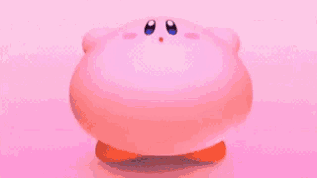 a cartoon character with a big belly is standing on a pink surface .