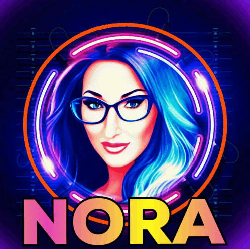 a picture of a woman with glasses and the word nora