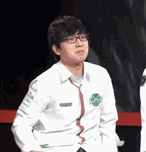 a man wearing glasses and a white shirt that says ' lime ' on it