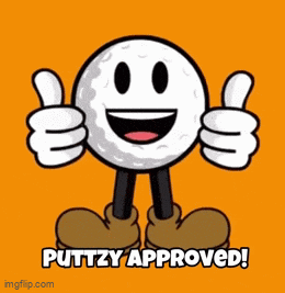 a cartoon of a golf ball with a face and legs giving a thumbs up