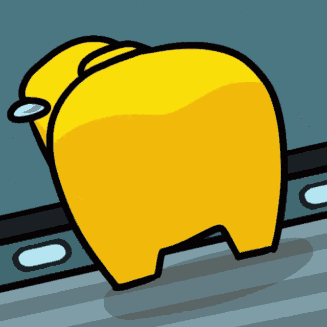 a cartoon drawing of a yellow among us character standing on a wall