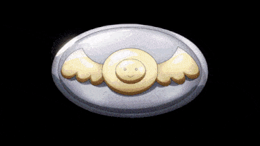 a glowing object with a smiley face and wings