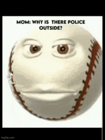 a baseball with a face on it and the words `` mom : why is there police outside ''