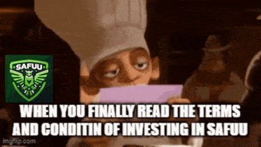 a cartoon character in a chef 's hat is reading a letter