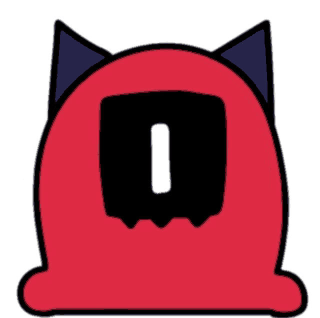 a cartoon drawing of a red monster with a black circle in the middle