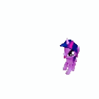 twilight sparkle from my little pony is wearing a pink and blue hat and has a big eye .