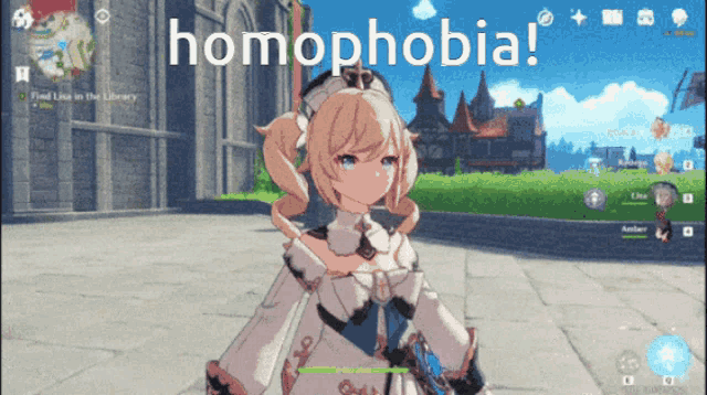 a screenshot of a video game with the words homophobia on the bottom