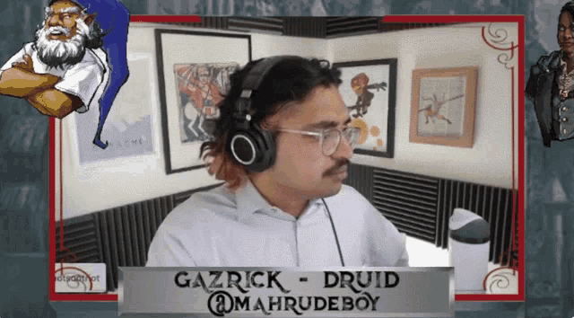 gazrick druid @mahrudeboy is wearing headphones in a video