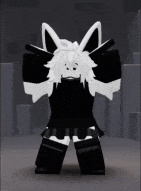 a black and white character with bunny ears