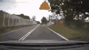 a picture of a car driving down a road with the words hurts written on it