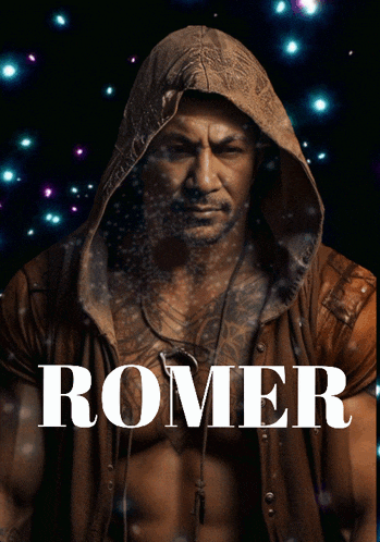 a poster with a man in a hood and the word romer on the bottom