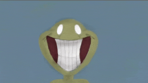 a drawing of a cartoon character with a big smile