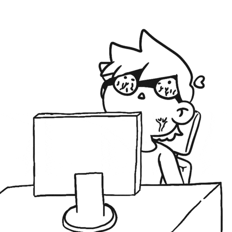 a black and white drawing of a man wearing sunglasses looking at a computer monitor
