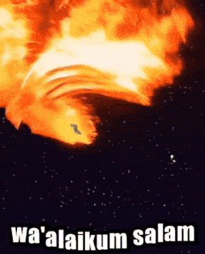 a picture of a fireball in space with the words wa ' alaikam salam written below it .