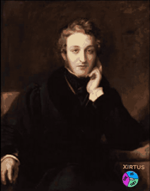 a painting of a man with the word xirtus on the bottom right