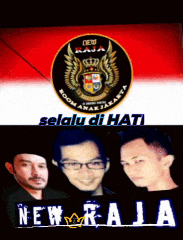 a group of men are standing next to each other in front of a logo that says new raja