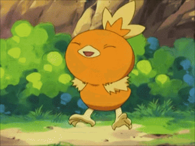 a cartoon chicken is dancing in a field with its eyes closed