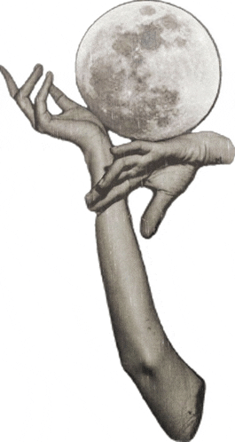 a drawing of a woman holding a full moon