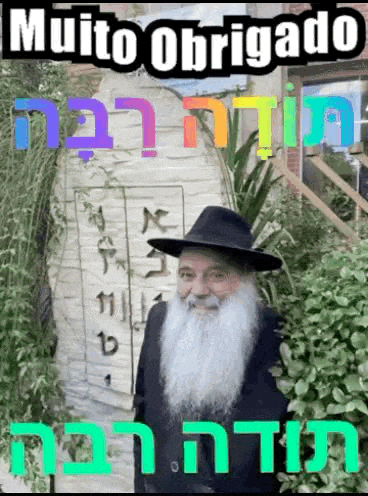 a man with a beard wearing a hat and glasses is standing in front of a stone .