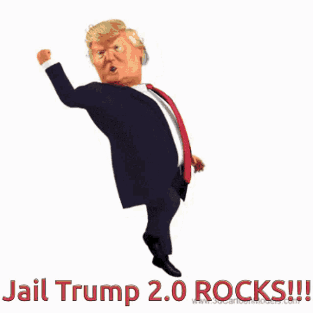 a cartoon of donald trump says jail trump 2.0 rocks !!!