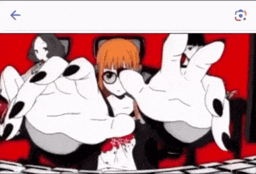 a cartoon of a girl with glasses and black nails is being displayed on a phone screen .