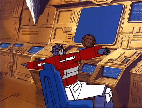 a cartoon of a robot holding a basketball while sitting in a chair