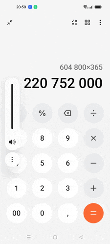 a phone screen shows a calculator with the number 220752 000