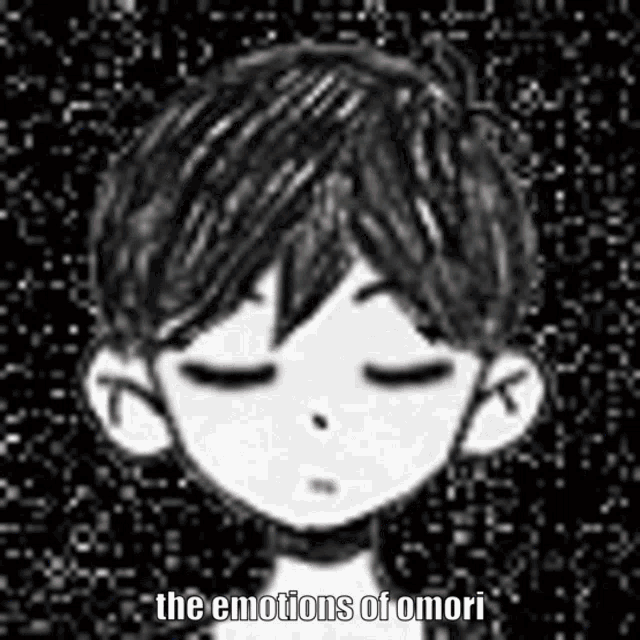 a black and white drawing of a person with their eyes closed and the words `` the emotions of omori '' .
