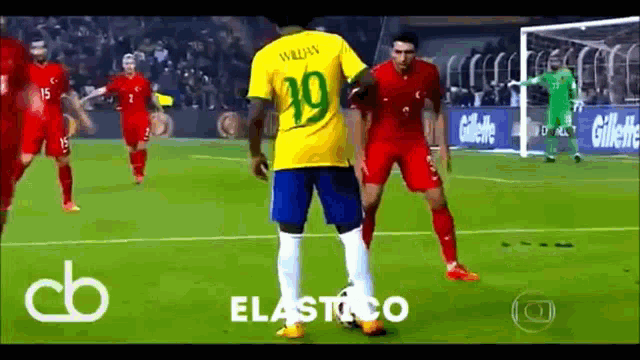 a soccer player with the number 19 on the back of his jersey