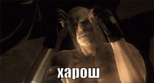 a man in a video game is holding his hands to his head and says " xapow " on the bottom