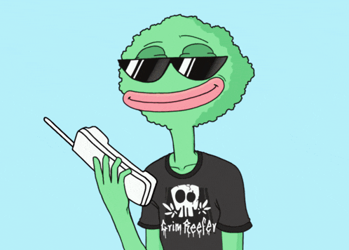 a cartoon of a man wearing sunglasses and holding a cell phone with the words wazz up on the bottom