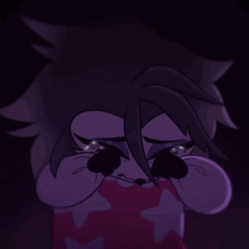 a cartoon character with purple hair is crying