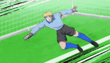 a cartoon of a soccer player jumping in the air to catch a ball