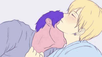 a drawing of a man kissing another man 's neck