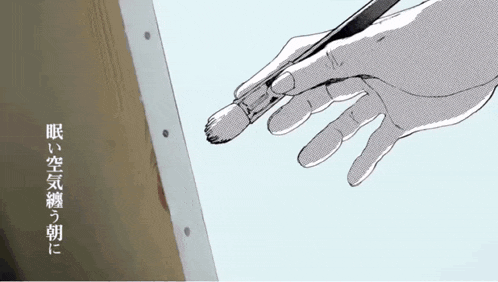 a black and white drawing of a hand holding a paint brush