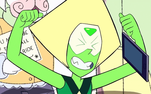 a green cartoon character is holding a tablet and a sign that says " be all ride "