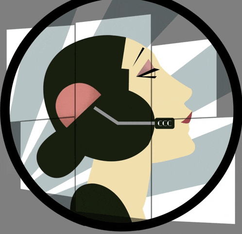 an illustration of a woman 's face with a headset that says ccc on it