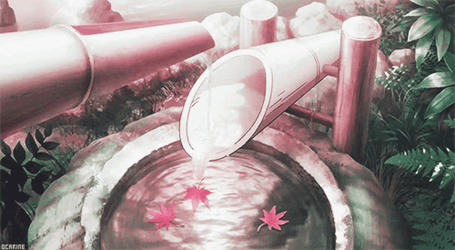 a drawing of a fountain with the word ocanime written below it