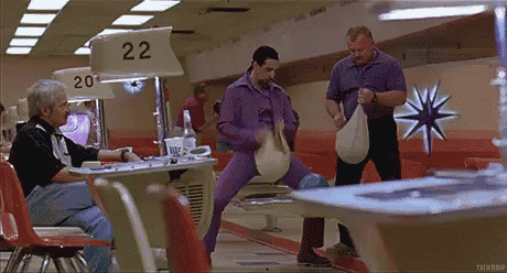 a bowling alley with the number 22 on the wall