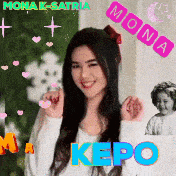 a woman with mona k-satria written on the top