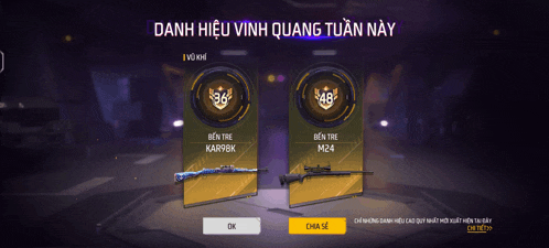 a screenshot of a game that says danh hiệu vinh quang tuan nay